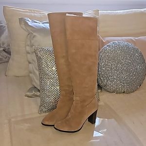 Beige Tall Leather suede boots
